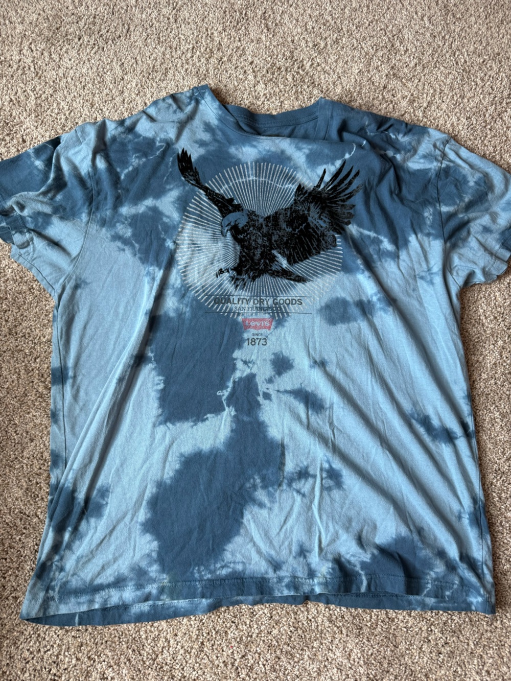 Levi's Light Blue and Black Graphic Tee with Red Logo